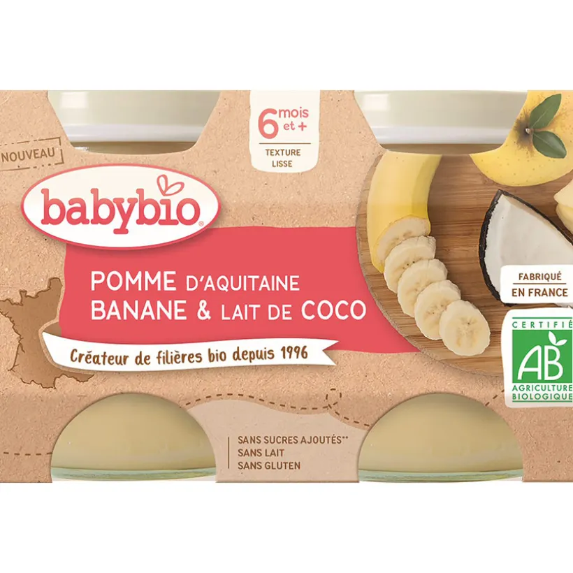 Petits pots sucrés de Pomme, Banane et Lait de Coco 2x130g