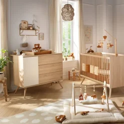 Plan à langer pour commode Seventies aspect chêne doré