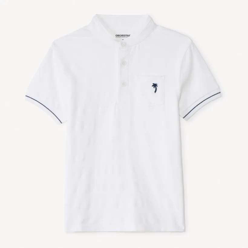 Polo manches courtes col mao broderie palmier pour garçon