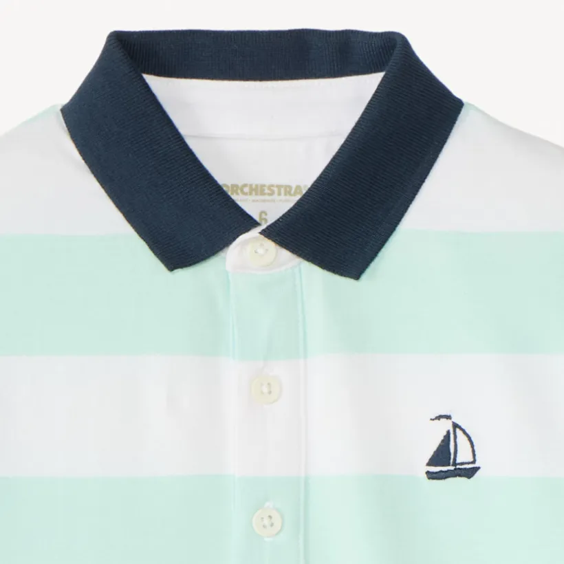 Polo manches courtes à rayures broderie bateau pour garçon