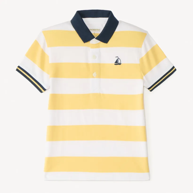 Polo manches courtes à rayures broderie bateau pour garçon