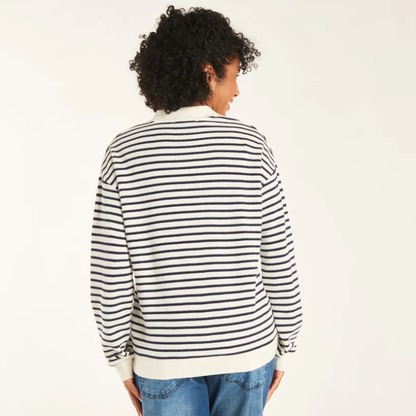 Polo marinière manches longues d'allaitement pour femme