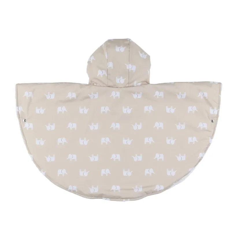 Poncho ludique déperlant imprimé éléphants beige