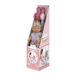 Poupon de 33 cm avec sa poussette canne à pois