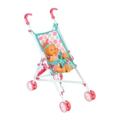 Poupon de 33 cm avec sa poussette canne à pois