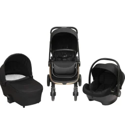 Poussette trio Alba avec nacelle noir/champagne