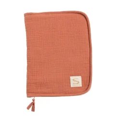Protège carnet de santé en double gaze uni terracotta