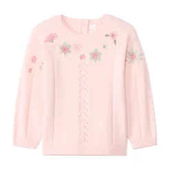 Pull ajouré avec fleurs brodées pour bébé fille