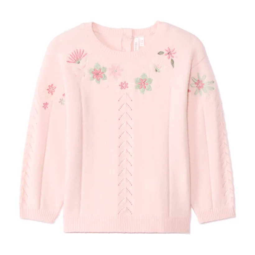 Pull ajouré avec fleurs brodées pour bébé fille