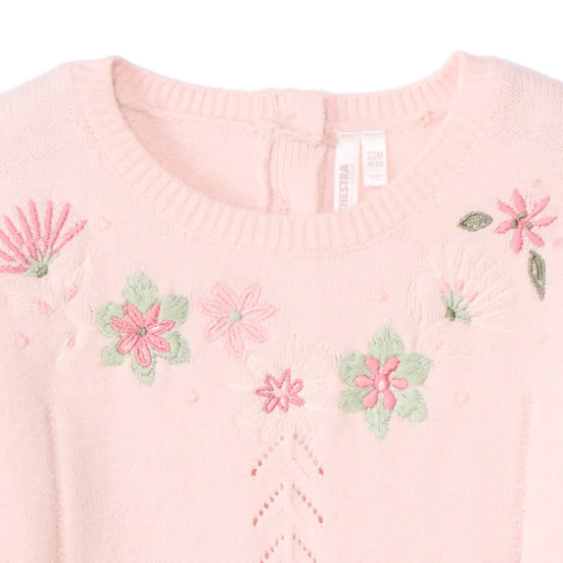 Pull ajouré avec fleurs brodées pour bébé fille