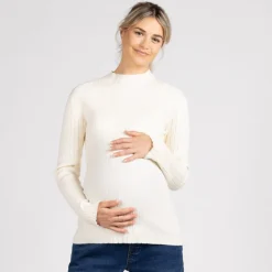Pull chaussette côtelé à col montant pour femme