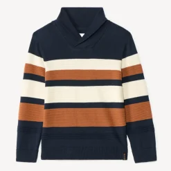 Pull à col châle en tricot rayé pour garçon