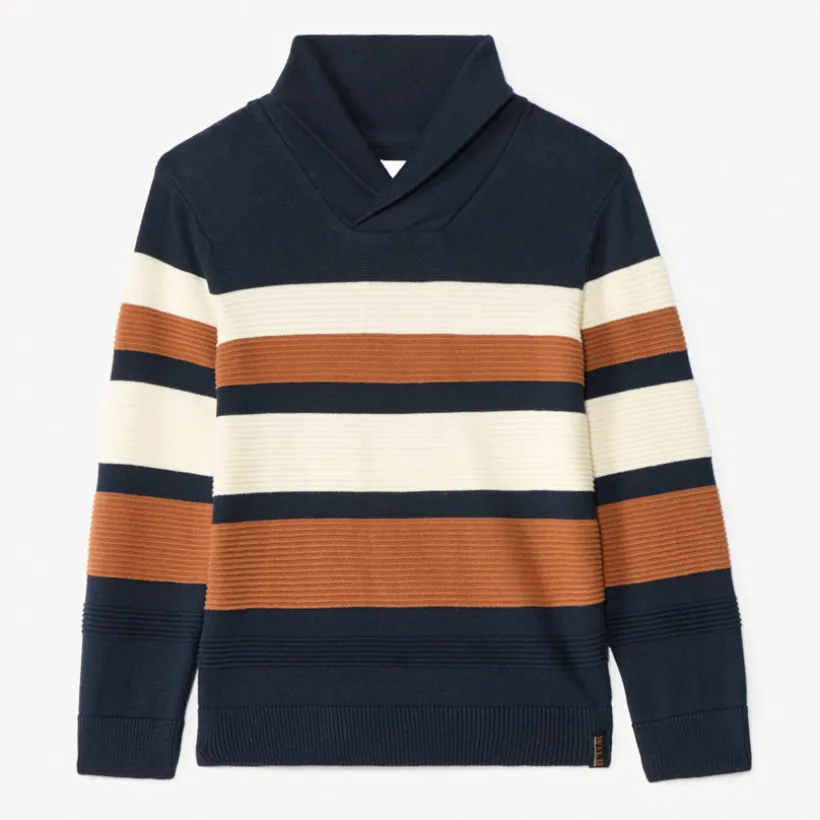 Pull à col châle en tricot rayé pour garçon