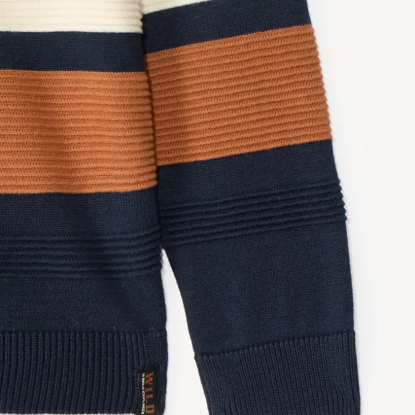 Pull à col châle en tricot rayé pour garçon