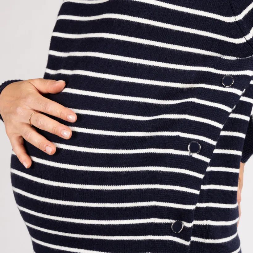 Pull d'allaitement en tricot rayé esprit marinière avec col fantaisie