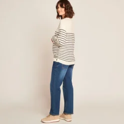 Pull d'allaitement en tricot rayé esprit marinière avec col fantaisie