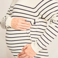 Pull d'allaitement en tricot rayé esprit marinière avec col fantaisie