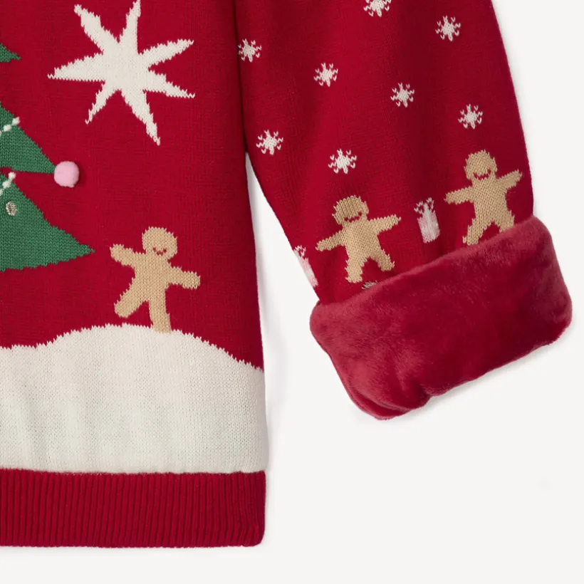 Pull de Noël en tricot doublé sherpa pour fille