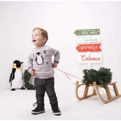 Pull de Noël en tricot motif pingouin et sapins pour bébé garçon