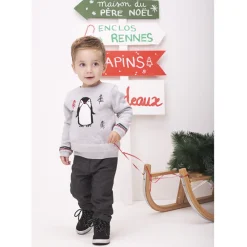 Pull de Noël en tricot motif pingouin et sapins pour bébé garçon
