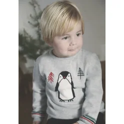 Pull de Noël en tricot motif pingouin et sapins pour bébé garçon
