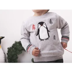 Pull de Noël en tricot motif pingouin et sapins pour bébé garçon