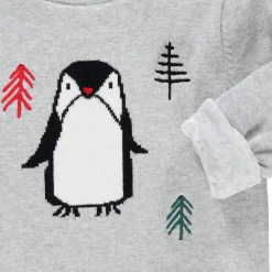 Pull de Noël en tricot motif pingouin et sapins pour bébé garçon