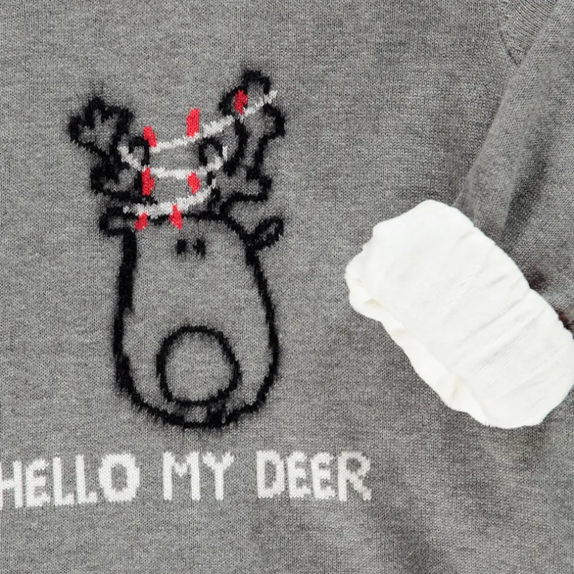 Pull de Noël ludique doublé velours motif renne pour bébé garçon