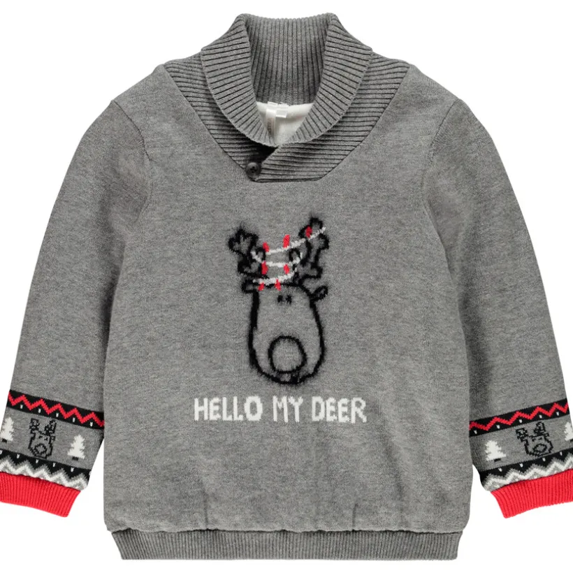 Pull de Noël ludique doublé velours motif renne pour bébé garçon