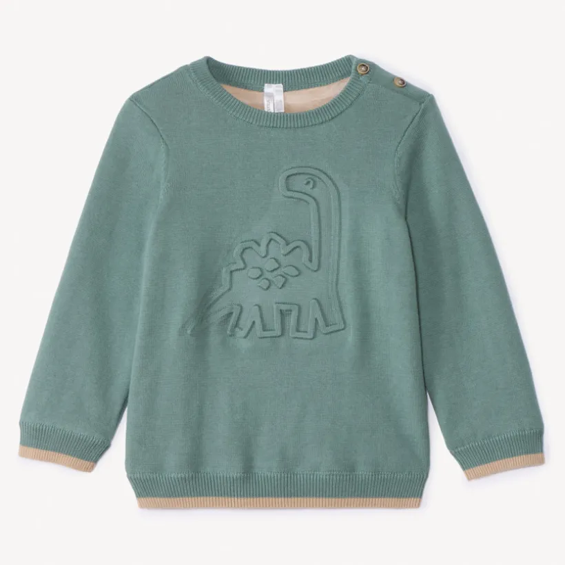 Pull en tricot doublé motif dino en relief pour bébé garçon