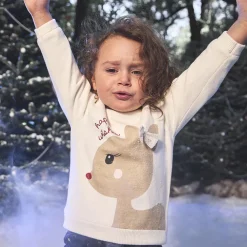 Pull en tricot doublé velours motif biche pour bébé fille