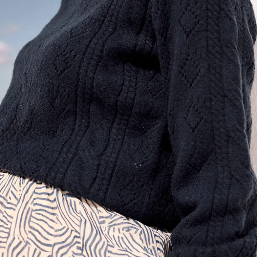 Pull en tricot fantaisie à manches bouffantes pour femme