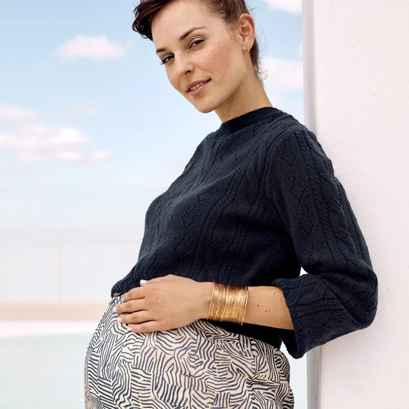 Pull en tricot fantaisie à manches bouffantes pour femme