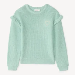 Pull en tricot perlé uni brodé cœur pour fille