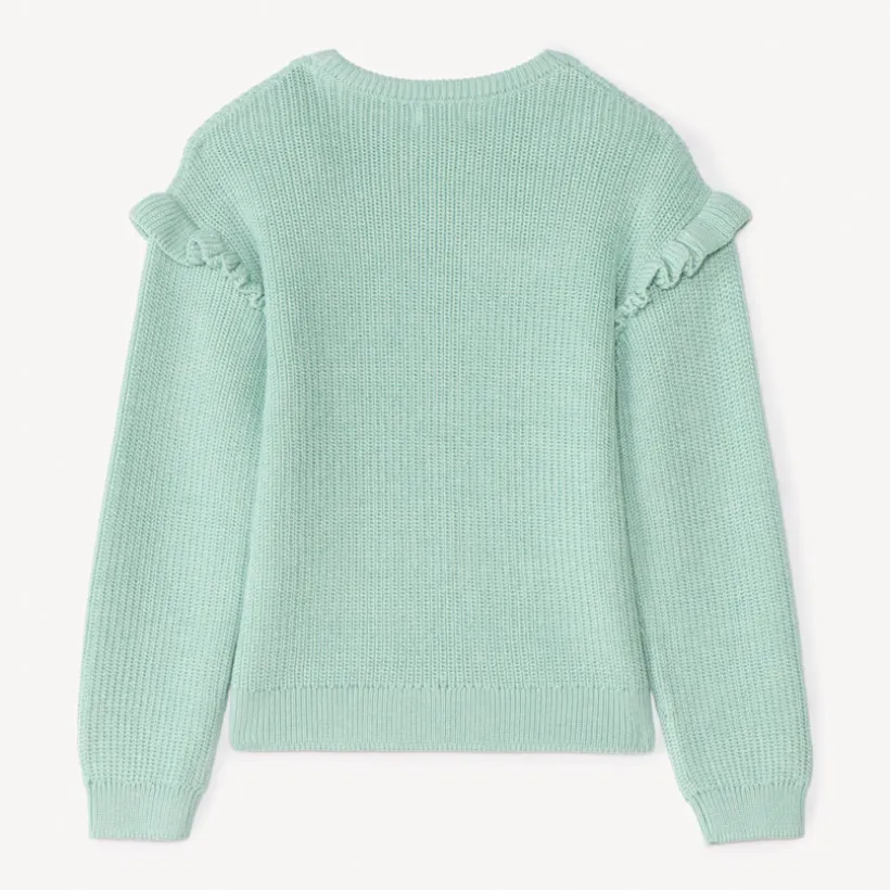 Pull en tricot perlé uni brodé cœur pour fille