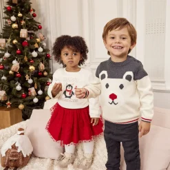 Pull en tricot print pingouin avec détails pailletés pour bébé fille