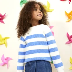 Pull en tricot rayé avec emmanchures ajourées pour fille