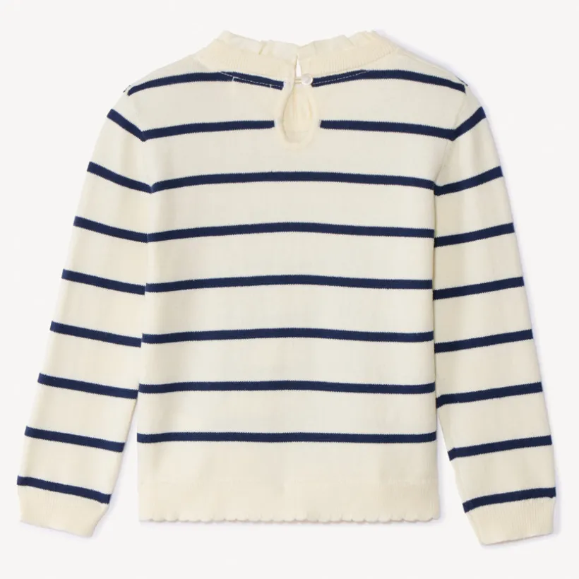 Pull en tricot à rayures et col popeline volantée pour fille