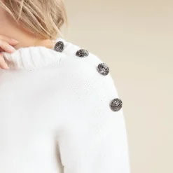Pull en tricot uni avec boutons bijoux pour femme