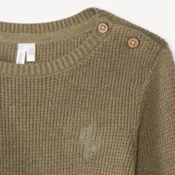 Pull en tricot uni brodé cactus pour bébé garçon