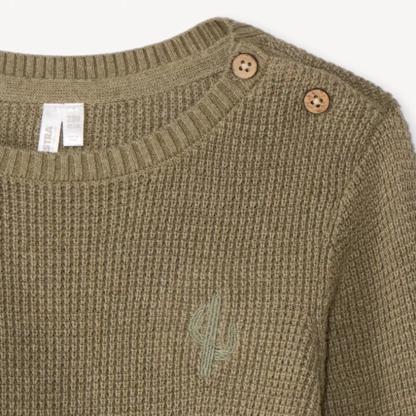 Pull en tricot uni brodé cactus pour bébé garçon