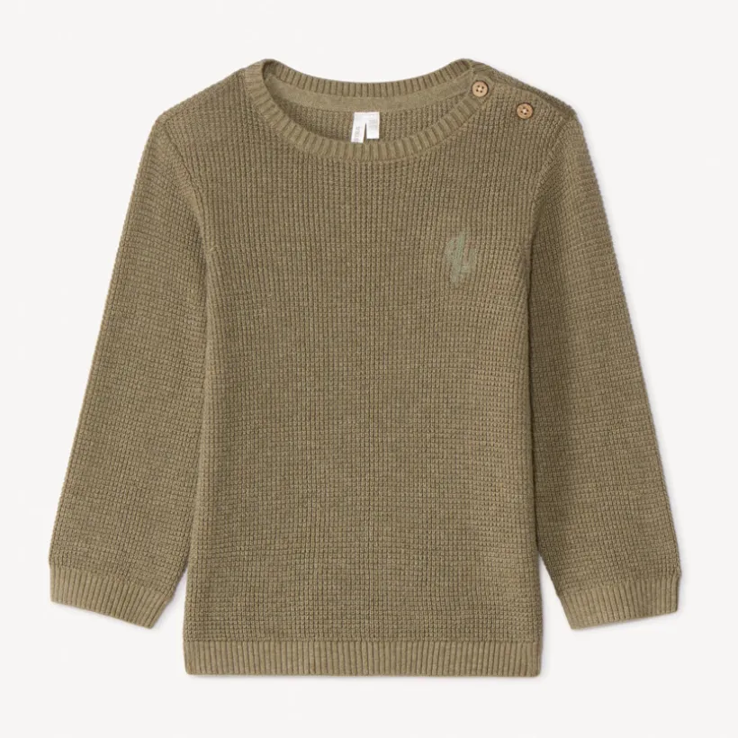 Pull en tricot uni brodé cactus pour bébé garçon