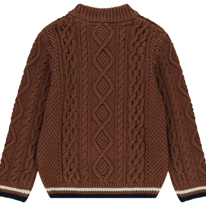 Pull en tricot uni effet torsadé avec liseré coloré pour garçon