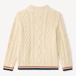 Pull en tricot uni effet torsadé avec liseré coloré pour garçon