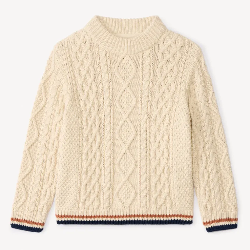 Pull en tricot uni effet torsadé avec liseré coloré pour garçon