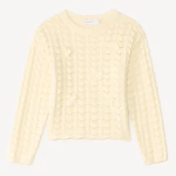 Pull fille en tricot ajouré avec fleurs crochetées