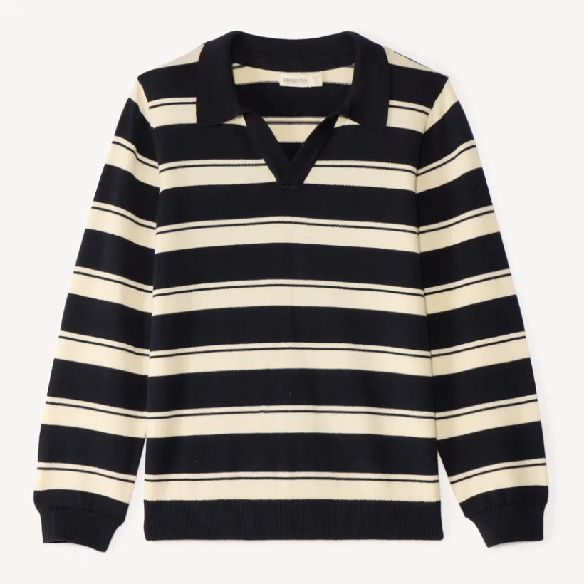 Pull garçon col polo style marinière