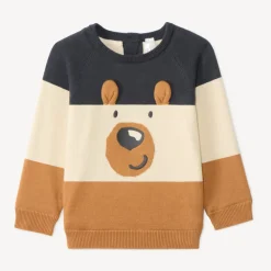 Pull ludique chien en tricot tricolore pour bébé garçon