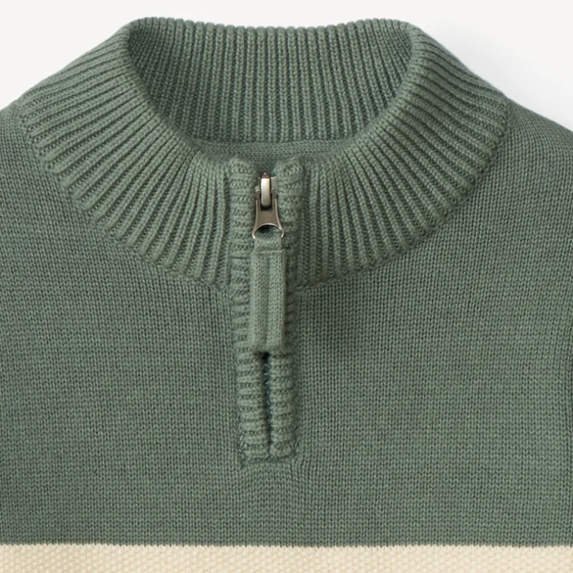 Pull manches longues à col camionneur à zip et rayures pour garçon