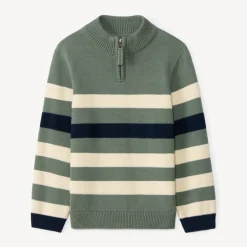 Pull manches longues à col camionneur à zip et rayures pour garçon